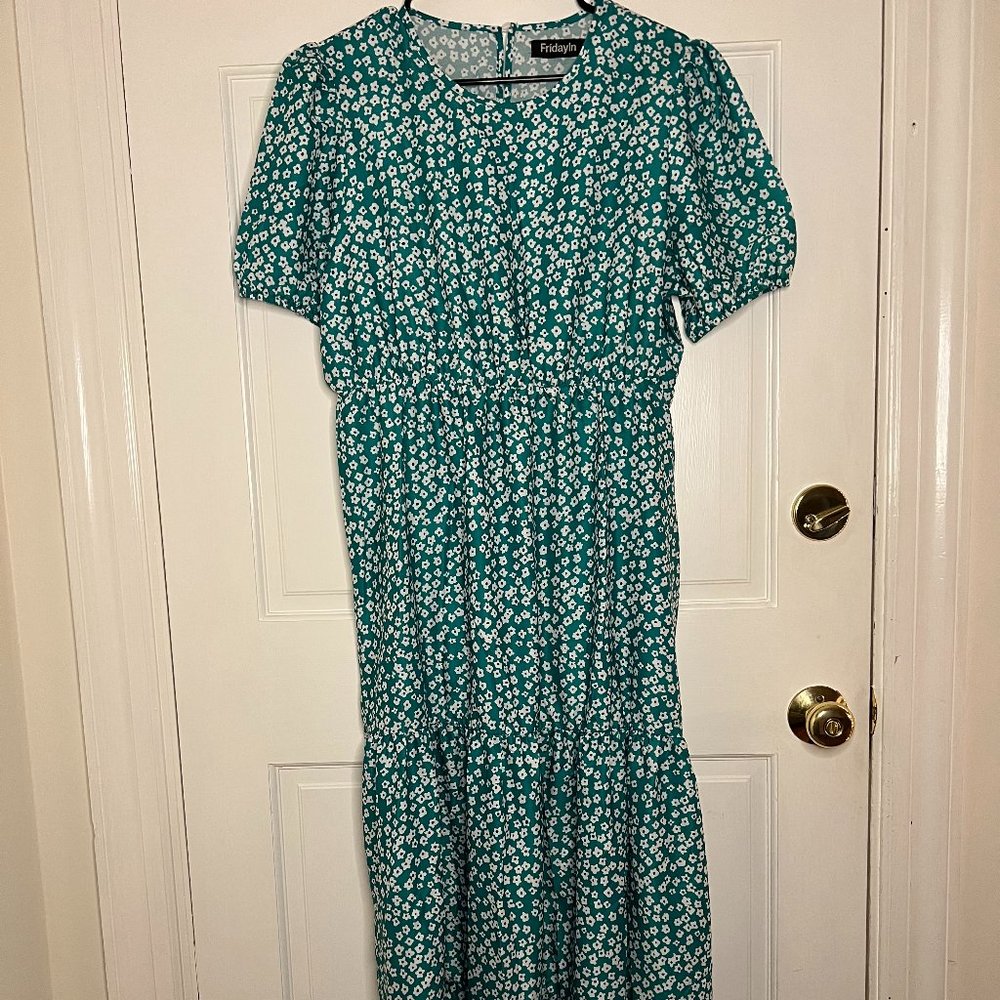 Friday In Green Floral Dress XL